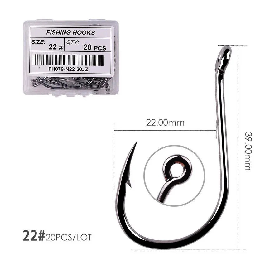 50Pcs / 20Pcs / Box Circle Carp Eyed Fishing Hook Size 2-22# Ring Eye Japan Fishhooks Fishing Hooks Single Jig Fish Hook Tackle