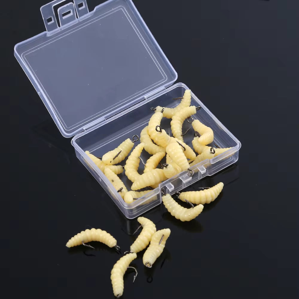 Bionic Rubber Maggot Fishing Bait Set Hooks Luminous Grub Lures Bass Trout Crappie Bluegill Ideal Freshwater Lake River Fishing