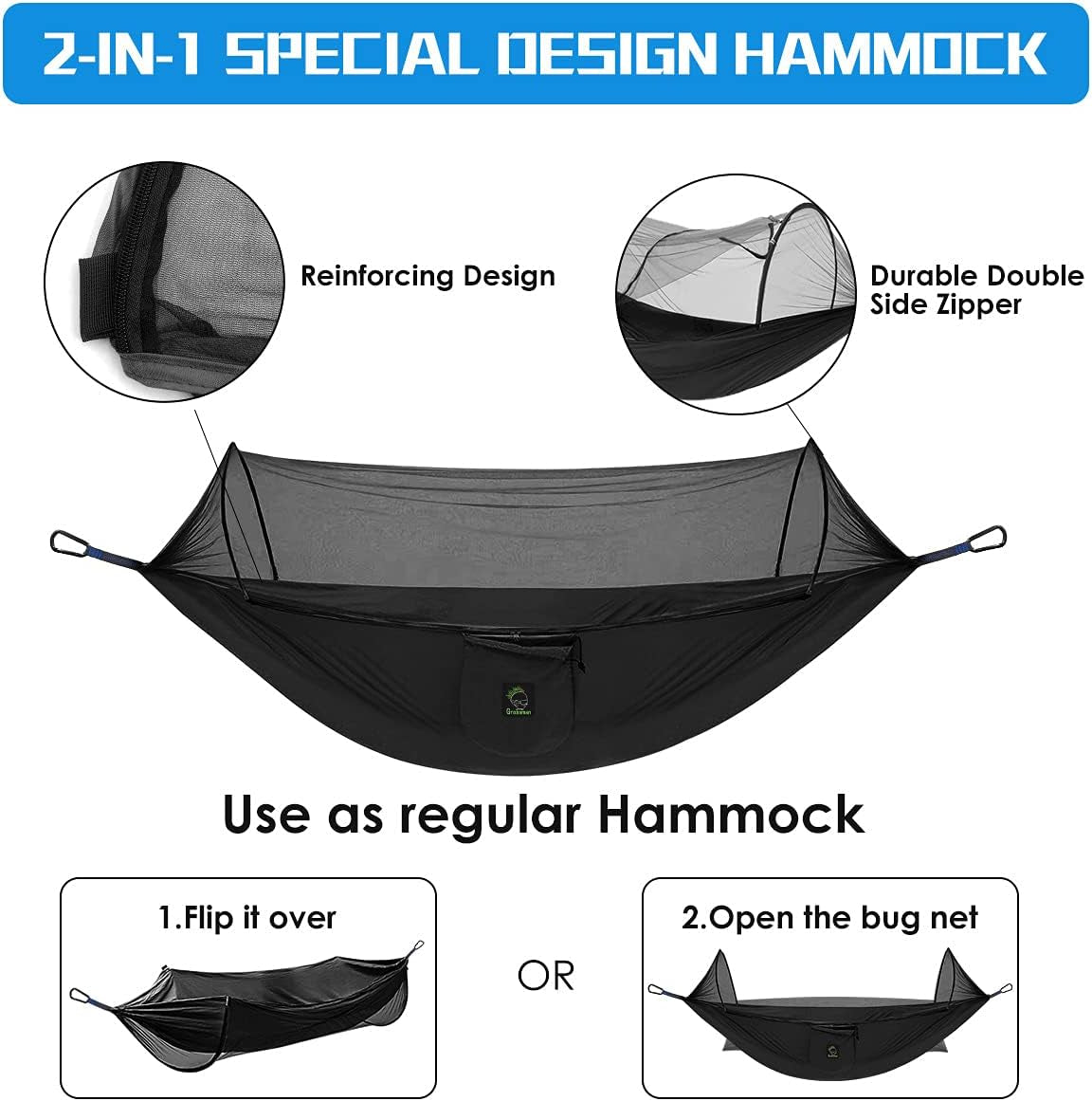Camping Hammock Mosquito Net, Portable Hammock with Net Single or Double, Hammock Tent for Travel Camping, Camping Accessories for Indoor, Outdoor, Hiking, Backpacking, Backyard, Beach