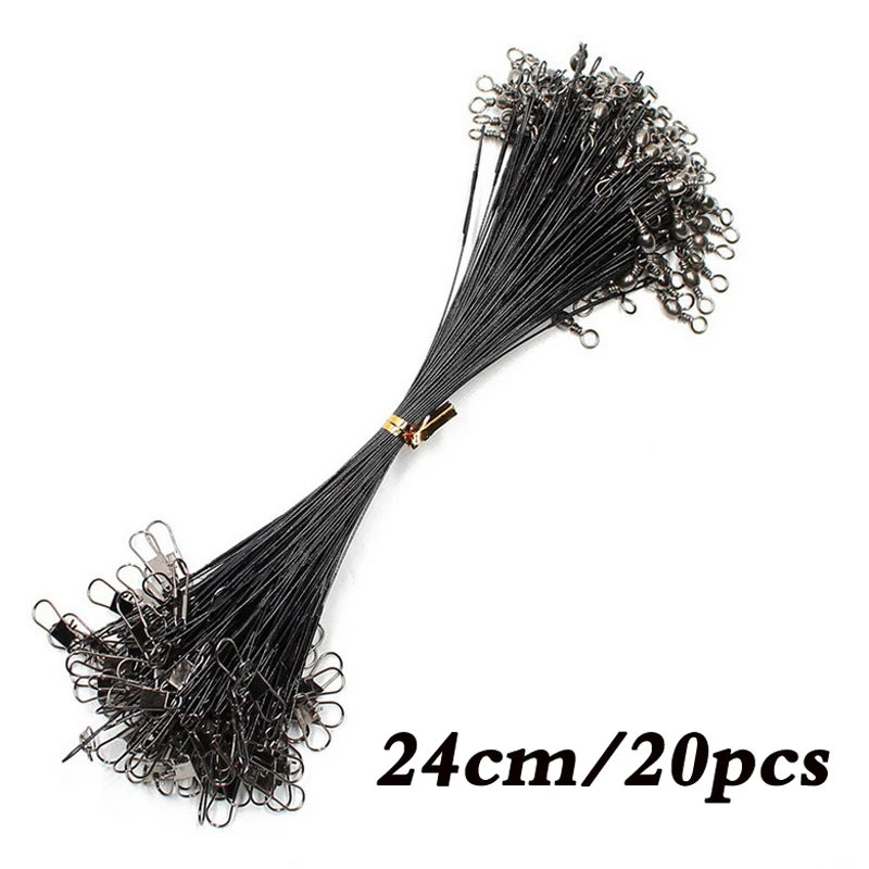 20PCS anti Bite Steel Fishing Line Steel Wire Leader with Swivel Fishing Accessory Lead Core Leash Fishing Wire 15CM-50CM