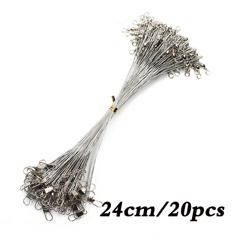 20PCS anti Bite Steel Fishing Line Steel Wire Leader with Swivel Fishing Accessory Lead Core Leash Fishing Wire 15CM-50CM