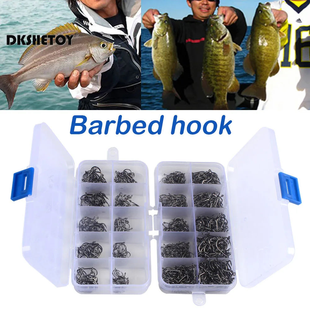 100-1000Pcs Fish Hooks with Barbed Fishhook for Bait with Plastic Box Kit for Saltwater Freshwater Fishing Tools