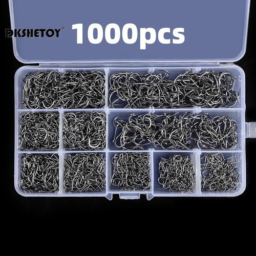 100-1000Pcs Fish Hooks with Barbed Fishhook for Bait with Plastic Box Kit for Saltwater Freshwater Fishing Tools