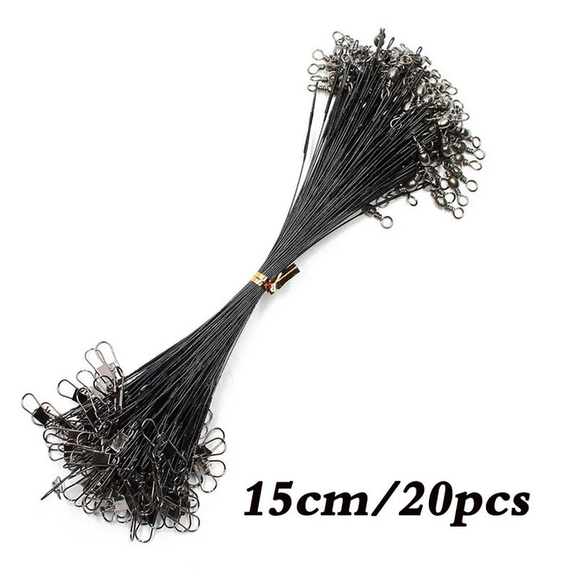 20PCS anti Bite Steel Fishing Line Steel Wire Leader with Swivel Fishing Accessory Lead Core Leash Fishing Wire 15CM-50CM