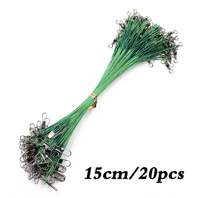 20PCS anti Bite Steel Fishing Line Steel Wire Leader with Swivel Fishing Accessory Lead Core Leash Fishing Wire 15CM-50CM