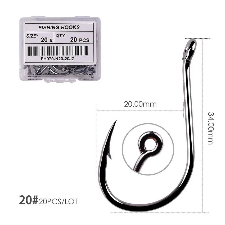 50Pcs / 20Pcs / Box Circle Carp Eyed Fishing Hook Size 2-22# Ring Eye Japan Fishhooks Fishing Hooks Single Jig Fish Hook Tackle