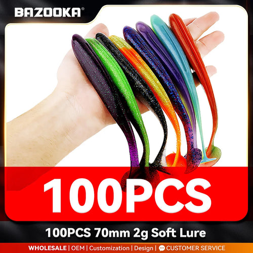 100PCS 70Mm 2G  Shad Worm Fishing Lure Soft Big Silicone T Tail Easy Shiner Bait Wobbler Swimbait Pesca Pike Bass Winter