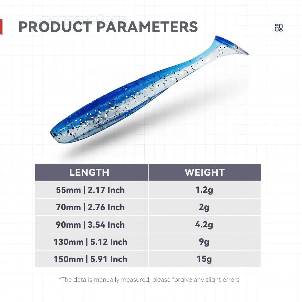 100PCS 70Mm 2G  Shad Worm Fishing Lure Soft Big Silicone T Tail Easy Shiner Bait Wobbler Swimbait Pesca Pike Bass Winter