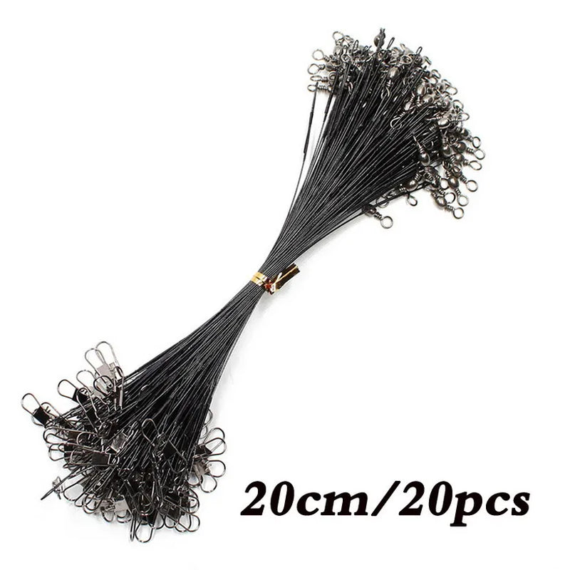 20PCS anti Bite Steel Fishing Line Steel Wire Leader with Swivel Fishing Accessory Lead Core Leash Fishing Wire 15CM-50CM