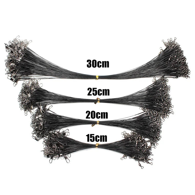 20PCS anti Bite Steel Fishing Line Steel Wire Leader with Swivel Fishing Accessory Lead Core Leash Fishing Wire 15CM-50CM