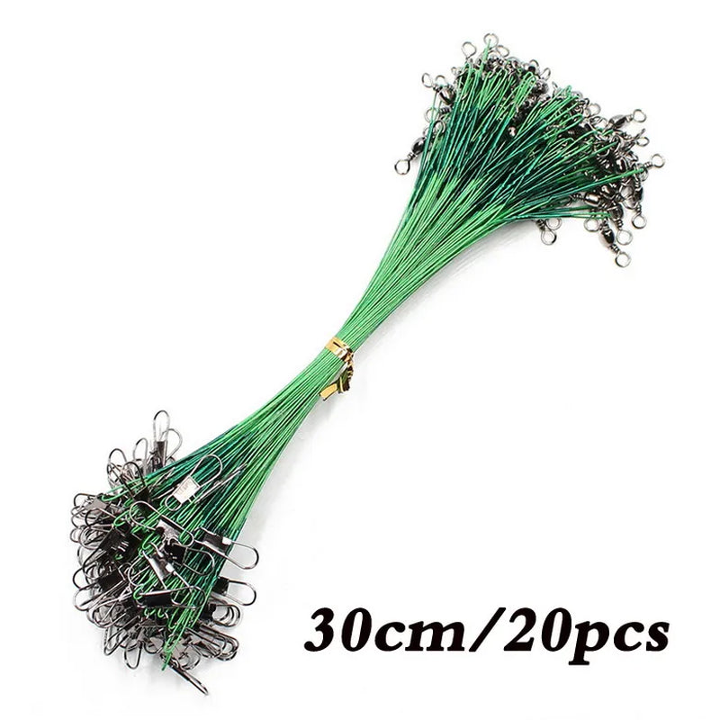 20PCS anti Bite Steel Fishing Line Steel Wire Leader with Swivel Fishing Accessory Lead Core Leash Fishing Wire 15CM-50CM
