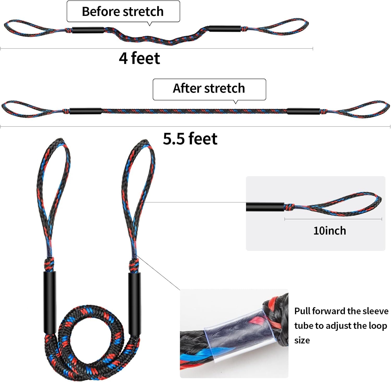 Boat Bungee Dock Lines, Boating Gifts for Men, Boat Accessories, Pontoon Accessories, Mooring Lines for Bass Boat, 4 Feet