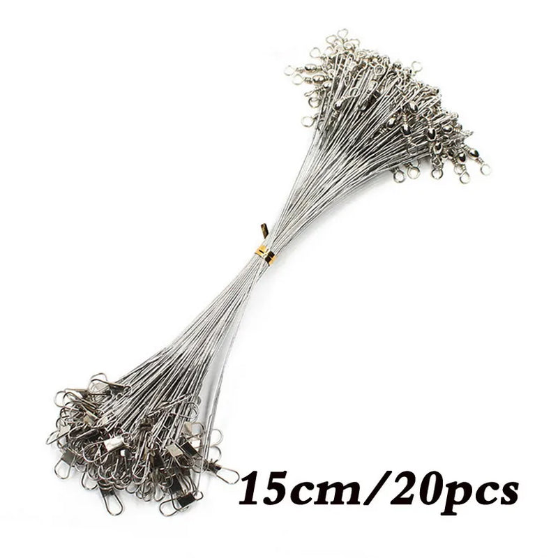 20PCS anti Bite Steel Fishing Line Steel Wire Leader with Swivel Fishing Accessory Lead Core Leash Fishing Wire 15CM-50CM