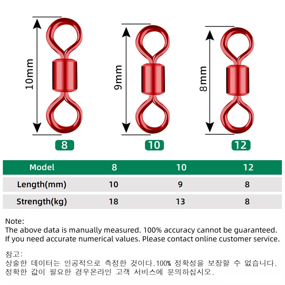 100Pcs Fishing Colorful Fishing Connector American Swivel Ring 8 Fishing Gear Professional Fishing Accessories Tackle