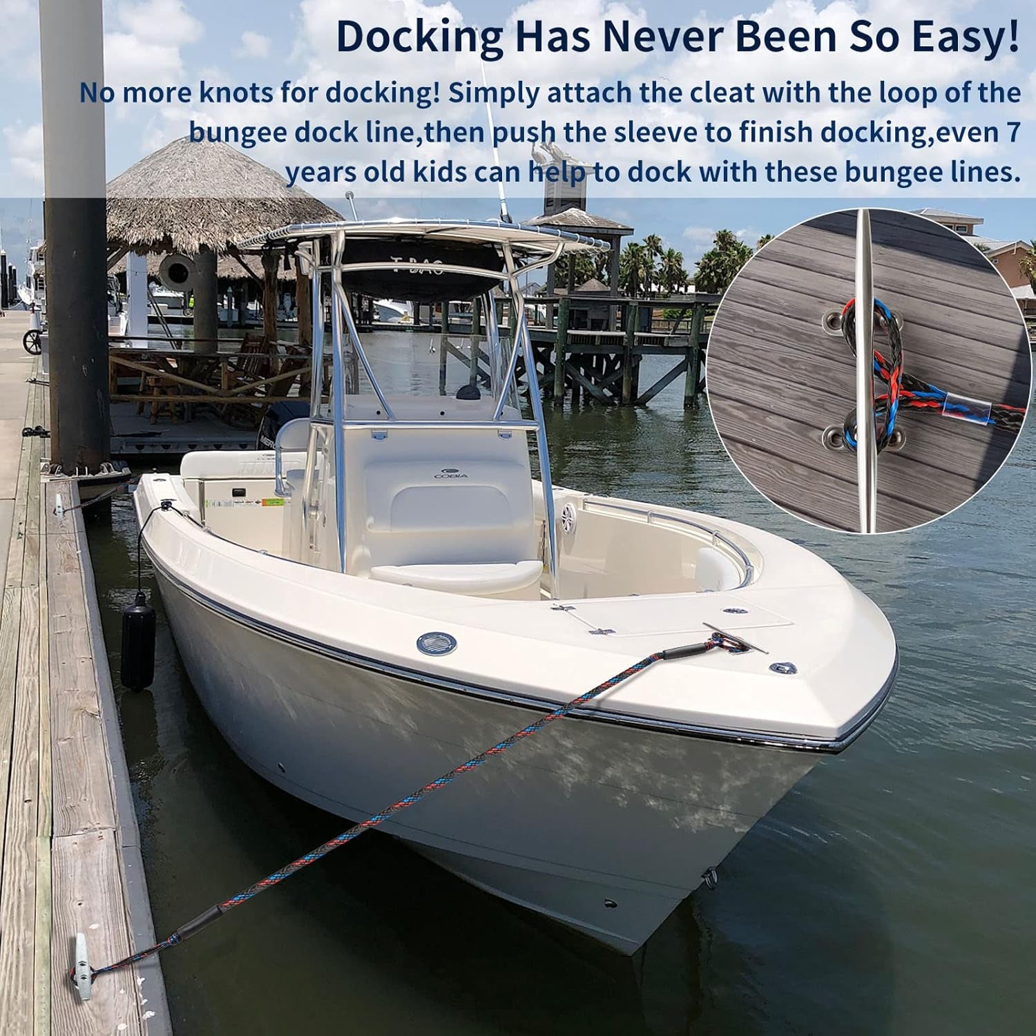 Boat Bungee Dock Lines, Boating Gifts for Men, Boat Accessories, Pontoon Accessories, Mooring Lines for Bass Boat, 4 Feet