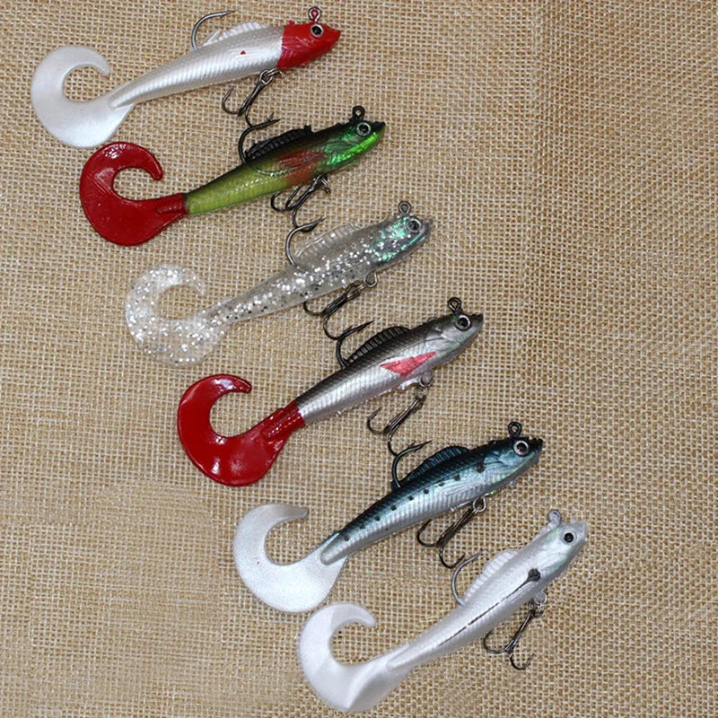 6Pcs Swim Tail Fishing Bait Jig Wobblers Soft Baits Artificial Silicone Bait Sea Bass Carp Spoon Fishing Bait