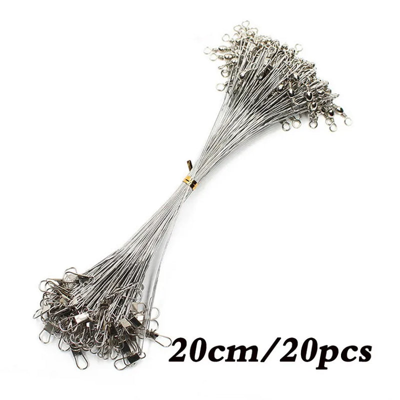 20PCS anti Bite Steel Fishing Line Steel Wire Leader with Swivel Fishing Accessory Lead Core Leash Fishing Wire 15CM-50CM