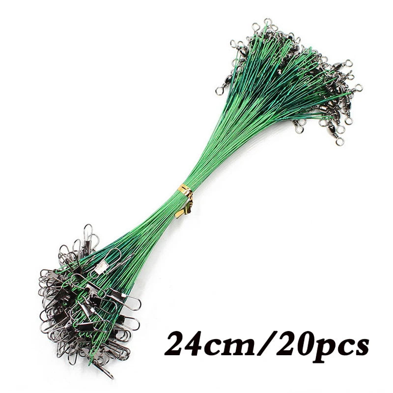 20PCS anti Bite Steel Fishing Line Steel Wire Leader with Swivel Fishing Accessory Lead Core Leash Fishing Wire 15CM-50CM
