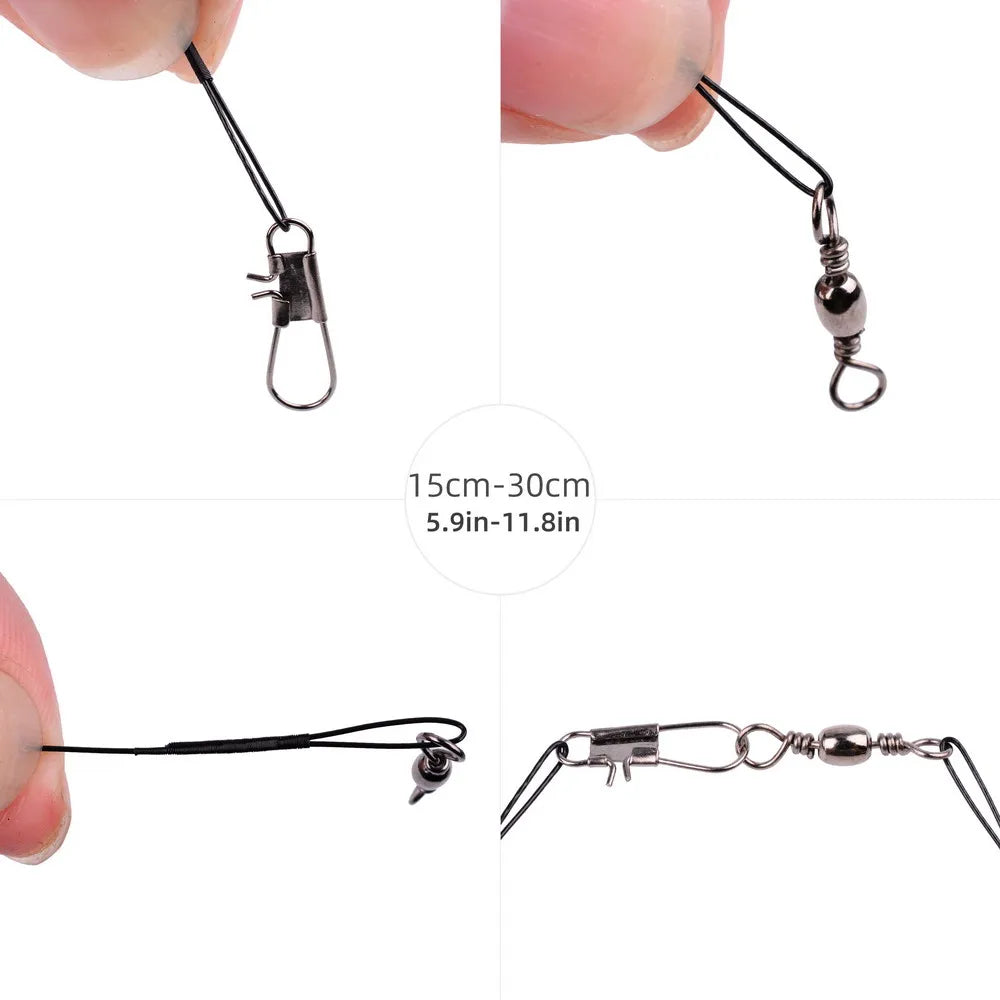 20PCS anti Bite Steel Fishing Line Steel Wire Leader with Swivel Fishing Accessory Lead Core Leash Fishing Wire 15CM-50CM